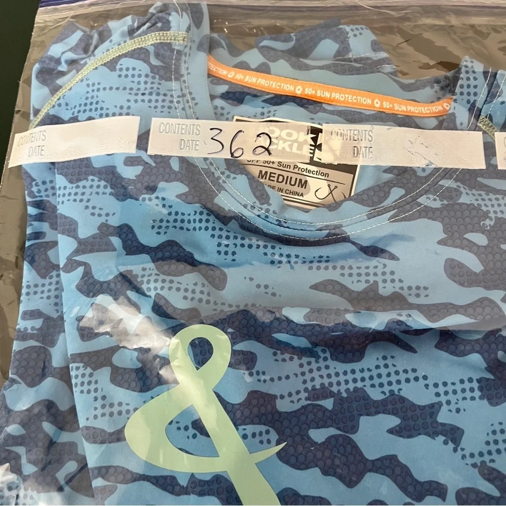 Hook & Tackle Shirt Mens Medium UPF 50+ Aqua Blue Camouflage T-Shirt (362) - Picture 10 of 10